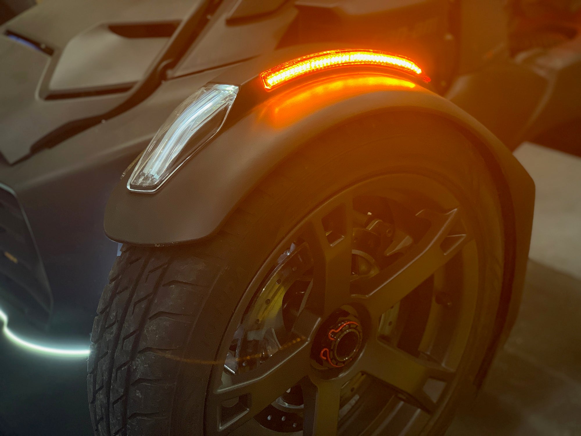 Amber and red LED for front fender with sequential turn signals