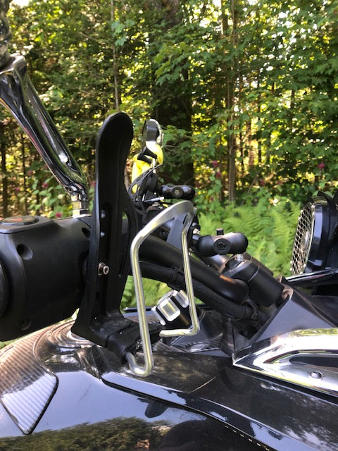 Adjustable chrome finish bottle holder for Spyder up to 2023 - not for 2024+